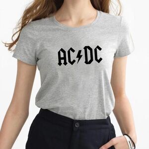 NEW Gray Crew Neck Short Sleeve Black Graphic Festival Concert AC DC T Shirt